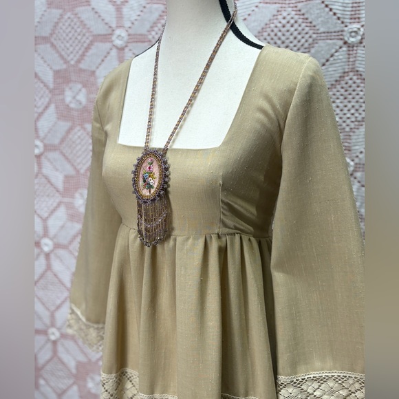 Vintage 70s Romantic Prairie Lace Trim Empire Maxi Dress – Handcrafted - Picture 14 of 14